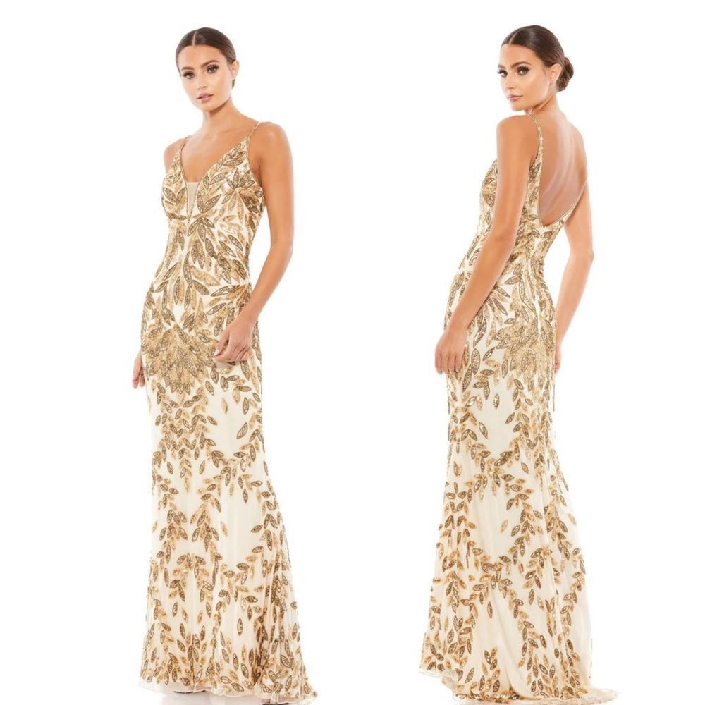 Mac Duggal | 5107 Beaded Embellished Leaf Evening Gown Size 2 NWT